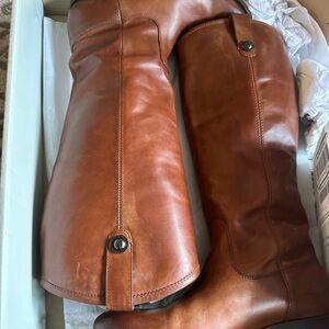 FRYE Melissa Button Brown Leather Knee-High Boots